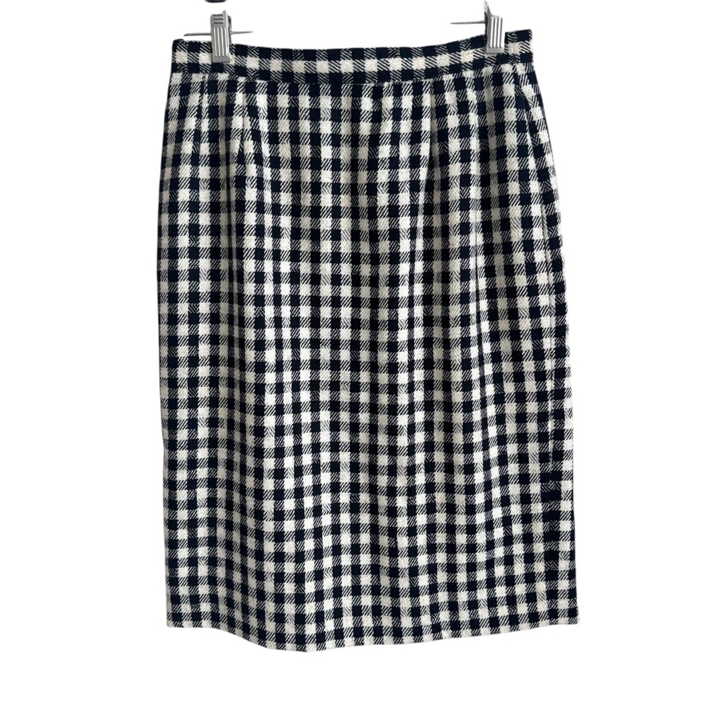 VINTAGE Black White Houndstooth Pencil Skirt Knee-Length Louis Feraud  US 6